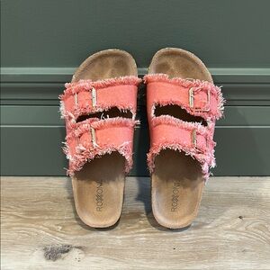 Pink Frayed Sandals